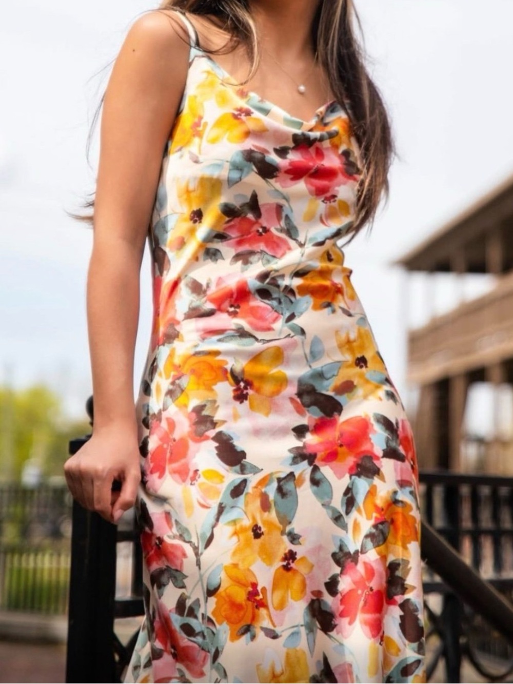 Floral Slip Midi Dress in Multi-Color